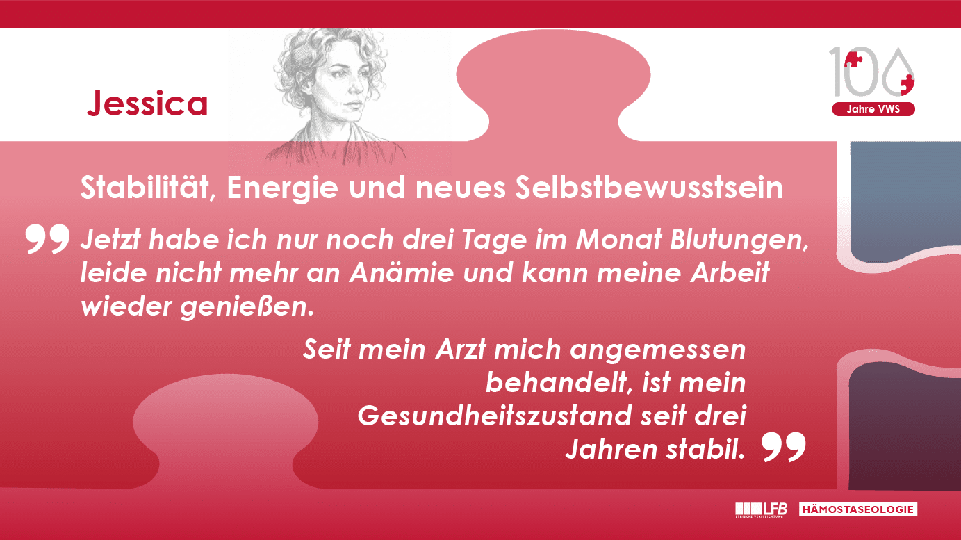 Jessica, Stabilität, Energie und neues Selbstbewusstsein: Jetzt habe ich nur noch drei Tage im Monat Blutungen, leide nicht mehr an Anämie und kann meine Arbeit wieder genießen. Seit mein Arzt mich angemessen behandelt, ist mein Gesundheitszustand seit drei Jahren stabil.
